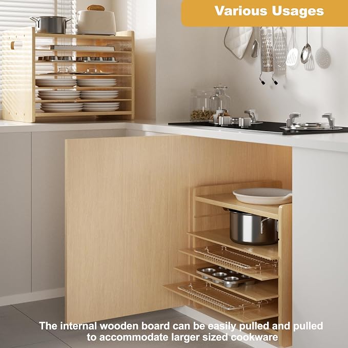 7 Tier Wooden Tray Dividers for Cabinets Cookie Sheet Organizer for Pot, Pans, Baking Tray Organizer for Kitchen Documents Storage(20" W x 16.5" H x 15.2" D) - Image 7