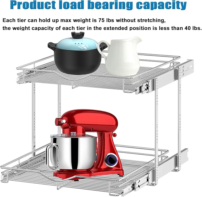 DINDON Pull Out Cabinet Organizer (22-1/2" W x 21-1/2"D), Cabinet Pull Out Shelves, 2 Tier Pull Out Drawers for Kitchen Cabinets, Wire Basket Slide Out Shelf, Pot and Pan Organizer - Image 7