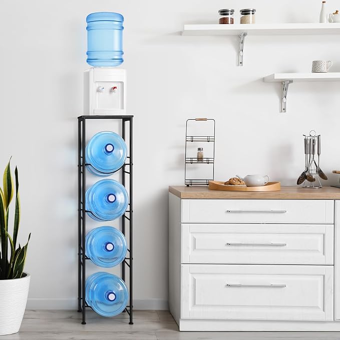 ETELI 5 Gallon Water Jug Holder 4 Tier Gallon Water Bottle Holder with Storage Shelves Water Cooler Jug Rack Stand for 5 Gallon Water Dispenser Organizer for Kitchen, Office, Living Room, Black - Image 7