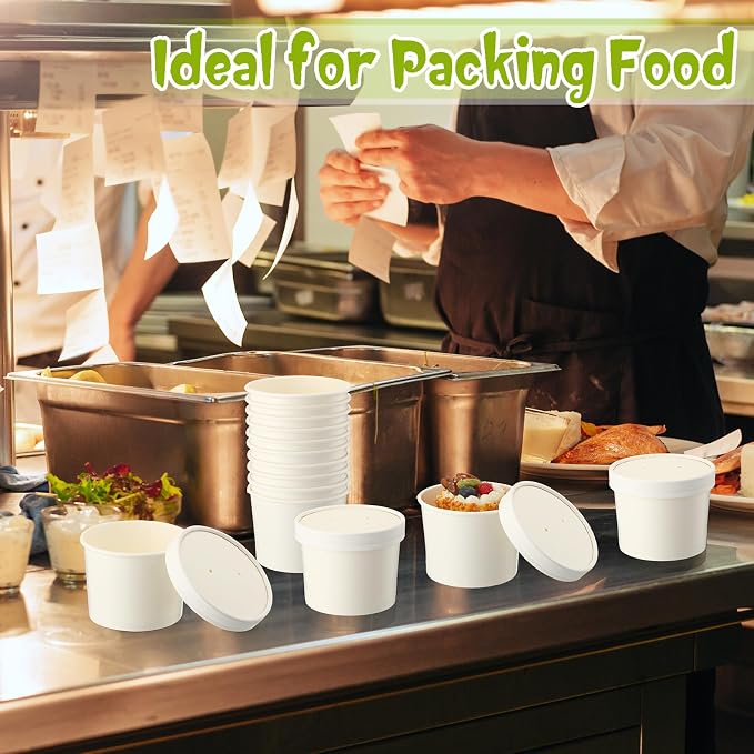Fulmoon 100 Pack Paper Soup Containers with Lids Disposable Paper Food Containers with Vented Lid Kraft Ice Cream Cake Dessert Cups Soup Bowl for Party Hot Food Fruit Microwave(12 oz,White) - Image 6