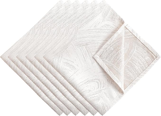 Off-White Cloth Napkins Set of 6, 18 x 18 Inch | Reusable Washable Cotton Polyester Dinner Napkins Soft Luxury Elegant Fancy Jacquard Fabric Table Napkins - Image 8