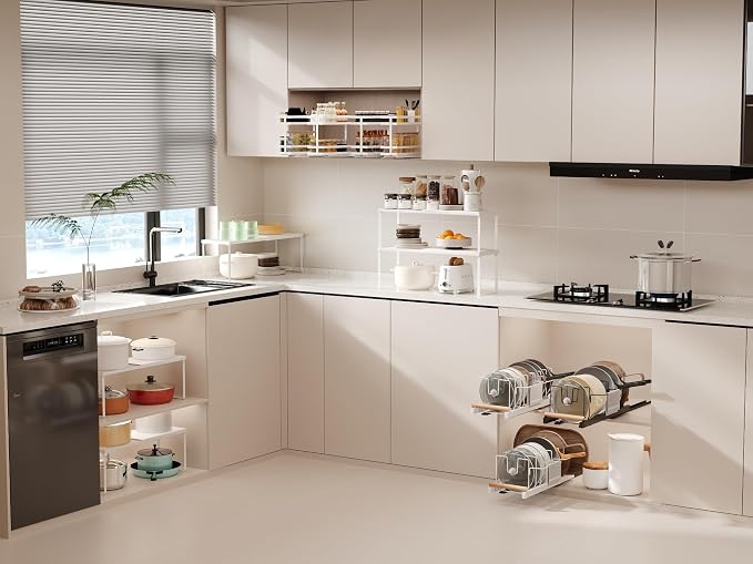Magheo Expandable Kitchen Countertop Organizer, 1 Pack Stackable Cabinet Shelf Risers, Metal Spice Rack Heavy Duty Counter Organizer Storage for Kitchen, Pantry, Cupboard, Rv (8.7in Height,White) - Image 9