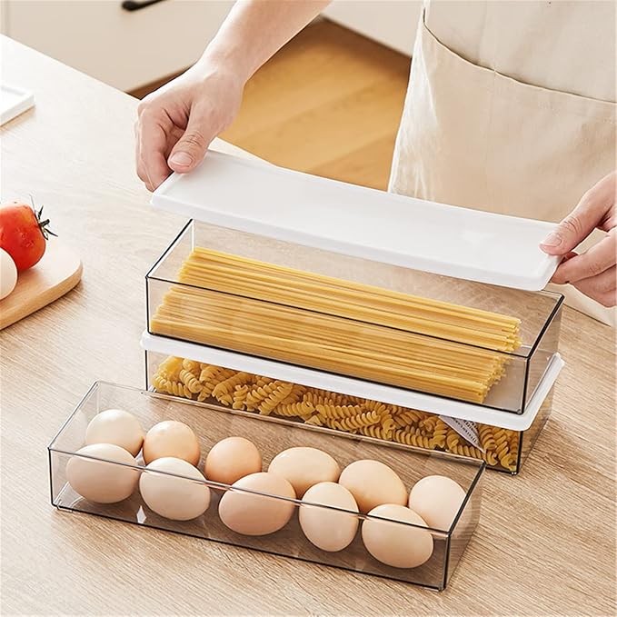 Hanobe Large Airtight Pasta Storage Containers, BPA-Free, 2.4L, 6-Pack | Stackable rectangular design, fits spaghetti, lasagna, noodles, clear plastic, for kitchen pantry and fridge - Image 8