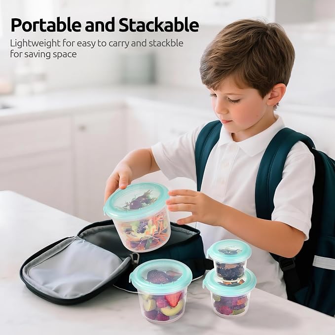 U-Taste Silicone Container with Lids, Kitchen Meal Prep Food Storage, 2oz*2 | Food Grade Liquid Silicone, Leak-Proof Airtight Lid, Meal Prep Lunch Box, Freezer & Microwave Safe, Clear Date Marking Circle - Image 9
