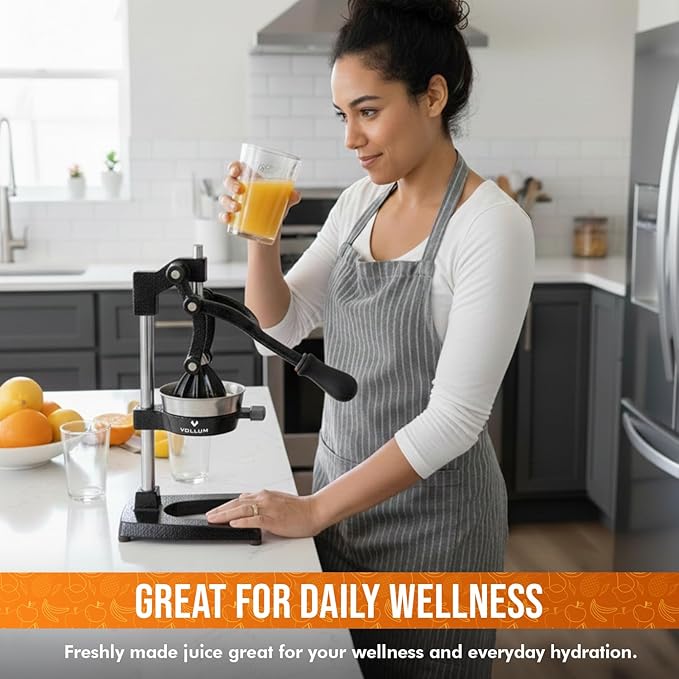 Manual Fruit Juicer,Commercial Grade Home Citrus Lever Squeezer for Oranges, Lemons, Limes, Grapefruits and More,Stainless Steel and Cast Iron,Non-skid Suction Cup Base,15 Inch,Black,by Vollum | Commercial-grade press for oranges, lemons, limes, and gr... - Image 9