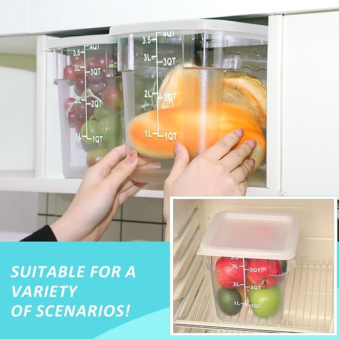 Yungyan 12 Pcs 4 Qt Commercial Food Storage Containers with Lids Restaurant Square Airtight Food Storage Containers Clear Cereal Container for Kitchen Freezer Dishwasher Pantry (White Lid) - Image 6