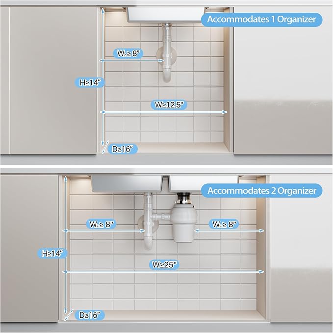 ADBIU Under Sink Organizer 2 Packs 2 Tier Expandable Height Under-Sink Organizers Slide Out Pull Out Organizer Shelf, Black - Image 7