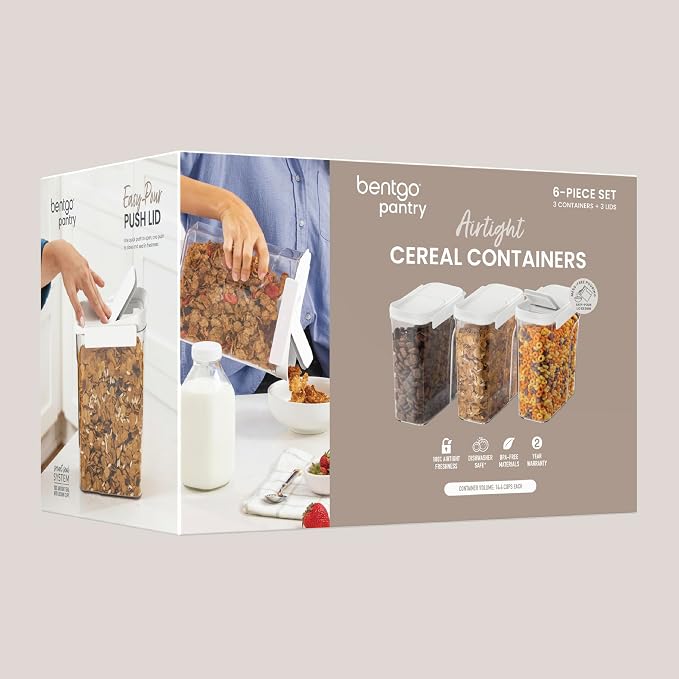 Bentgo Pantry - 6-Piece Airtight Cereal Containers, Easy Push & Pour Lid, Stackable & Clear BPA-Free Storage, Locking Lids for Freshness – Ideal for Kitchen & Pantry Organization (Snow) - Image 7