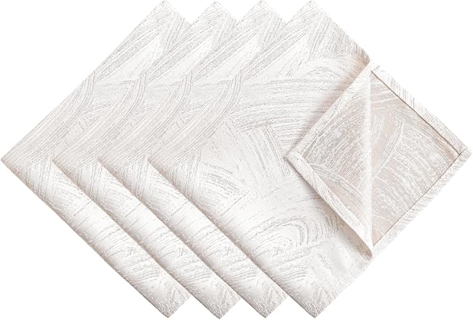 Off-White Cloth Napkins Set of 4, 18 x 18 Inch | Reusable Washable Cotton Polyester Dinner Napkins Soft Luxury Elegant Fancy Jacquard Fabric Table Napkins - Image 8