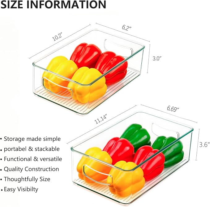 Qilinba Set Of 8 Stackable Pantry Organizer Bins, Clear Plastic Storage Bins for Home Edit Fridge Cabinet Organizing Storage Containers (4 Large and 4 Medium) - Image 6