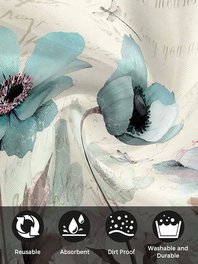 Teal Tulip Cloth Napkins Set of 8, Rustic Farmhouse Floral Cocktail Cloth Napkins 20 x 20 Inch, Elegant Flower Vintage Brown Washable Reusable Dinner Table Napkins for Wedding Holiday Party - Image 9