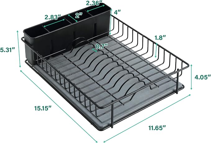 SunnyPoint 304 Stainless Steel Dish Drying Rack with Diatomaceous Earth Drainboard & Removable Utensil Caddy – Rust Resistant Countertop Dish Rack for Kitchen (Black) - Image 8