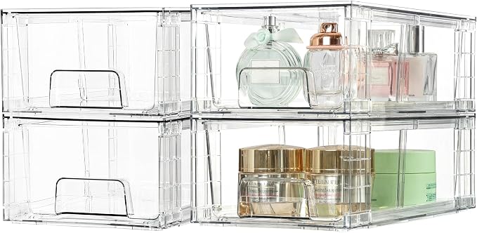 Vtopmart 2 Pack Stackable Clear Drawer with Dividers | Clear Drawer Organizers with Removable Dividers for Flexible storage. Stackable, Non-slip, for Fridge, Under Sink & Bthroom - Image 8