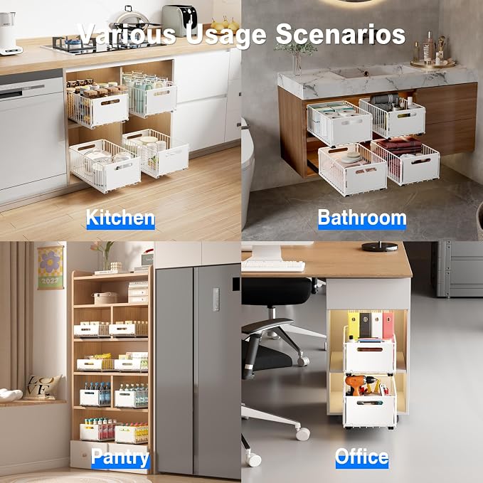 Mustorn 2 Pack Pull Out Cabinet Organizer, Slide Out Drawers for Cabinets, Peel and Stick, Heavy Duty Shelves for Kitchen, Cupboard, Pantry, Bathroom (14.76" D*9.65" W*7.87" H-White) - Image 7