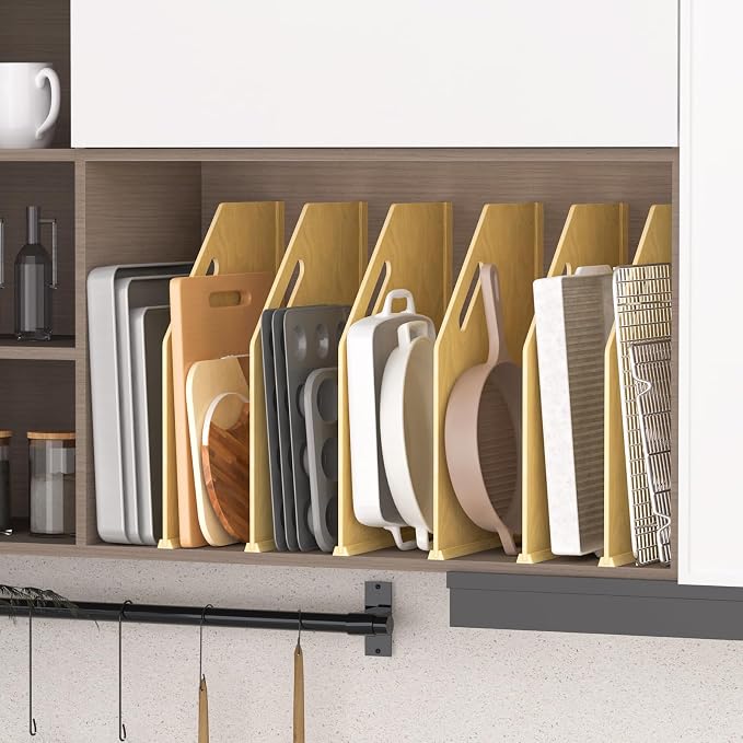 6 Pack Wood Tray Dividers for Cabinet, Cookie Sheet Organizer for Cabinet | No cutting required, Premium Wood, 2 Assembly Methods, Kitchen Cabinet Dividers for Storing pans, Baking tray, Cutting Board - Image 8