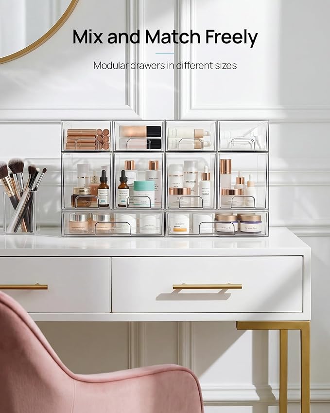 Vtopmart 10 Pack Small Clear Stackable Storage Drawers | Plastic Bathroom Makeup Organizer, For Vanity, Undersink, Kitchen Cabinets, Pantry, Home Organization - Image 7