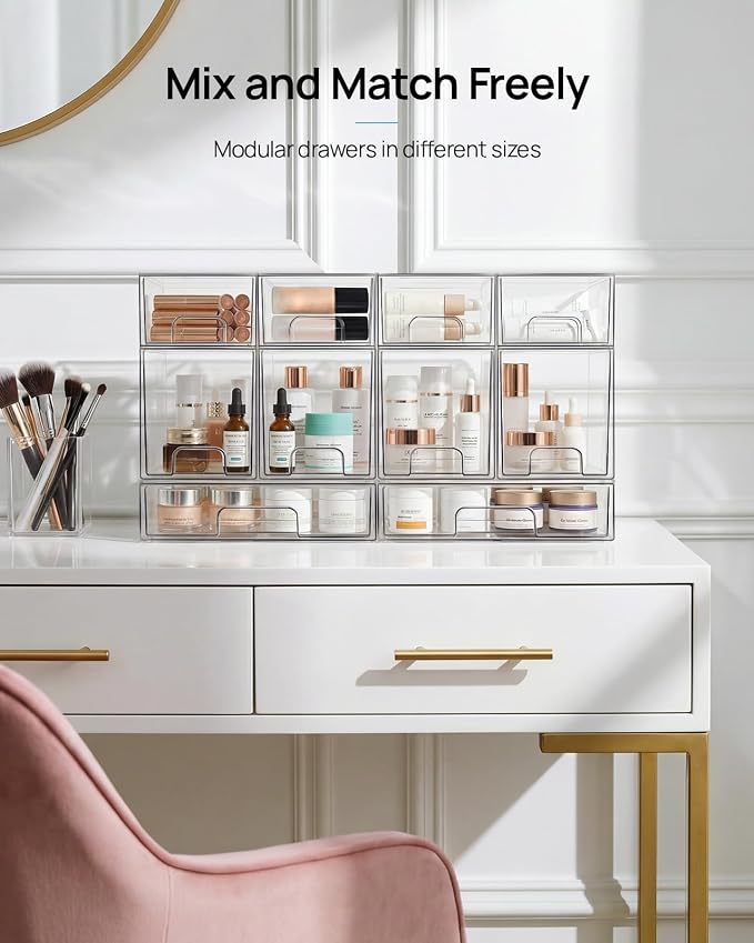 Vtopmart 10 Pack Small Clear Stackable Storage Drawers | Plastic Bathroom Makeup Organizer, For Vanity, Undersink, Kitchen Cabinets, Pantry, Home Organization - Image 7