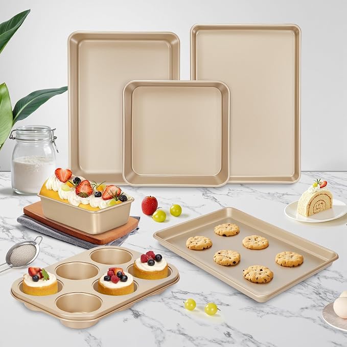 Baking Pans Set, Nonstick Stackable Bakeware Sets, Oven Pans for Cooking, AIVIKI 6 Pieces Baking Sheets Set Including Cookie Sheet, Deep Roaster Pan, Square Pan, Loaf Pan, Muffin Pan, Carbon Steel - Image 7