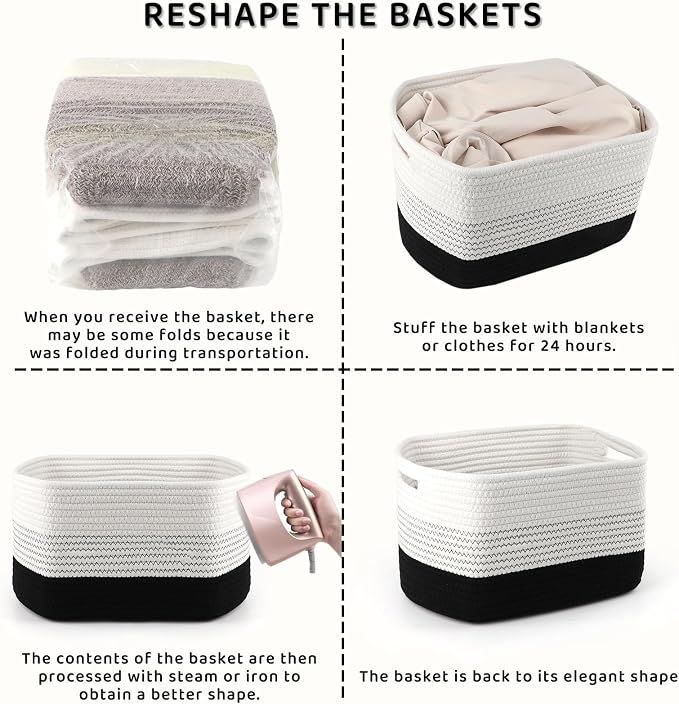4 Pack Storage Baskets for Organizing, 11''Lx9''Wx8''H Woven Baskets for Storage Toys, Towels, Books, and Clothes, Cotton Rope Basket for Shelves with Handle - Image 7