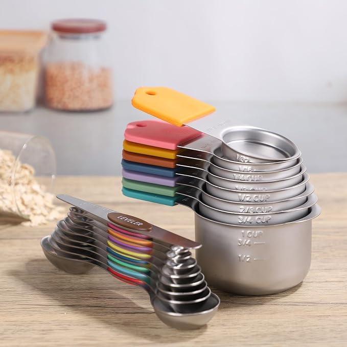Magnetic Measuring Cups and Spoons Set Including 8 Stainless Steel Stackable Magnetic Measuring Cup 8 Magnetic Measuring Spoon with Leveler for Dry Liquid Ingredient - Image 7