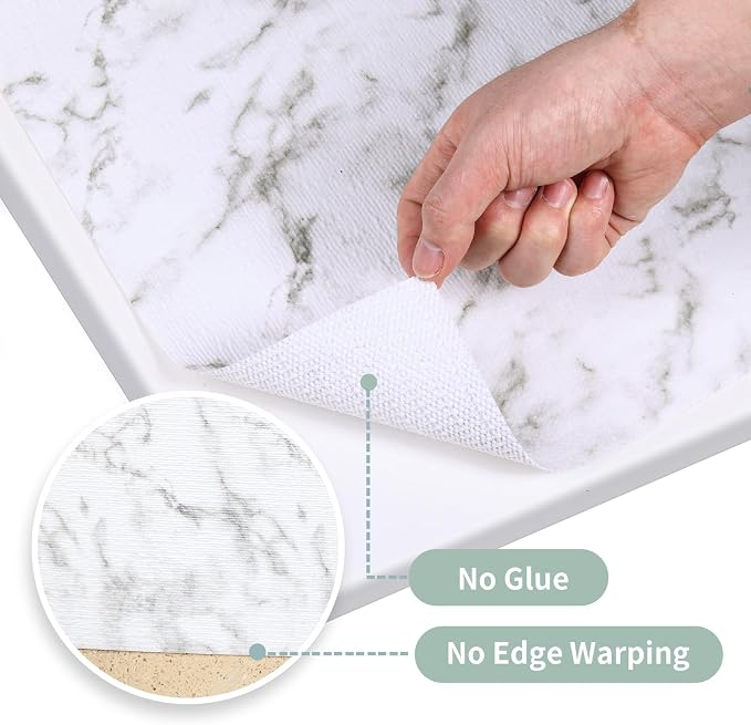 2-Layer Drawer and Shelf Liner for Kitchen Cabinet: 17 in X 39 Ft Non Slip | Waterproof Shelf Paper Non Adhesive Refrigerator Liners White Marble Easy Liners for Bathroom with Knife Tape Measure - Image 8