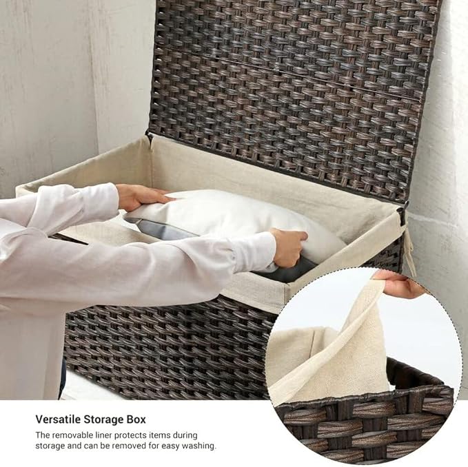 SONGMICS Storage Basket with Lid, Woven Blanket Storage Bin with Handles, Foldable, Removable Liner, Metal Frame, for Bedroom, Laundry Room, 42.3 Gallons (160 L), Brown URST76BR - Image 9