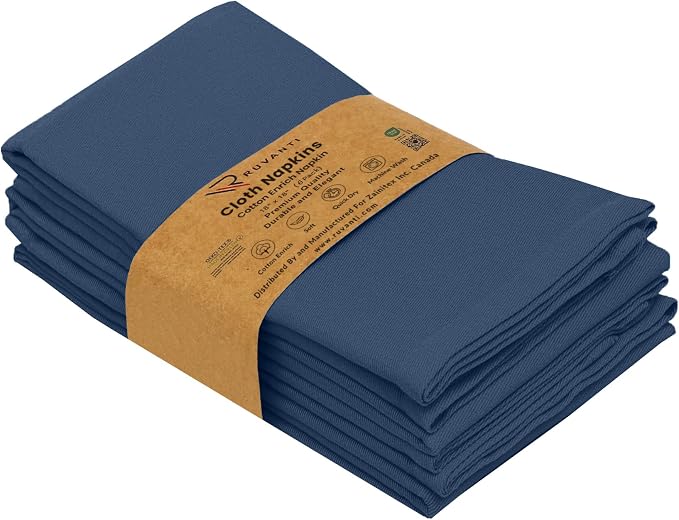 Ruvanti Cloth Napkins Set of 6, 18x18 Inches Napkins Cloth Washable, Soft, Durable, Absorbent, Cotton Blend. Table Dinner Napkins Cloth for Hotel, Lunch, Restaurant, Wedding Parties - Ocean Blue - Image 8