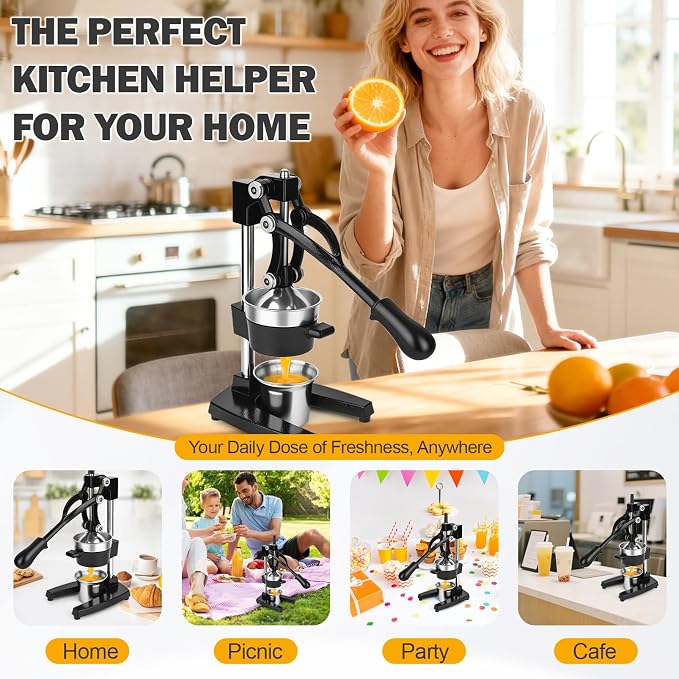 Lemon Squeezer Manual Citrus Juicer Press, Heavy Duty Cast Iron Orange Juicer with Stainless Steel Cone, Commercial Lever Juice Press for Lemon, Lime & Citrus Fruits, Easy to Clean - Image 7