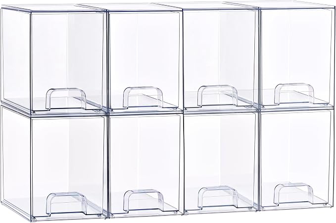 Sorbus Stackable Acrylic Storage Drawers, 8 Pack Clear Plastic Organizer Bins for Baby Bottles, Makeup, Bathroom, Vanity & Kitchen Countertop Organization, Pull-Out Drawer Design for Cabinets & Pantry - Image 7