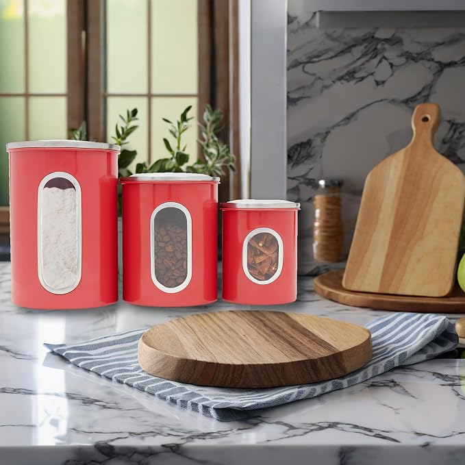 3 Piece Canister Set for the Kitchen by Home Basics | Kitchen Jars with Transparent Window | 3 Different Sizes | Kitchen Storage Containers with Silicone Gasket - Image 7