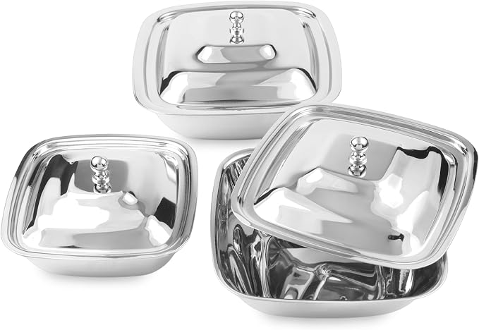CRAFTONE Stainless Steel Square Mixing Bowls Set of 3 with Lid, Ideal for Baking & Serving Salad, Rice, Desert, Food Storage Bowl Set (20 Oz, 30 Oz and 35 Oz) - Image 7