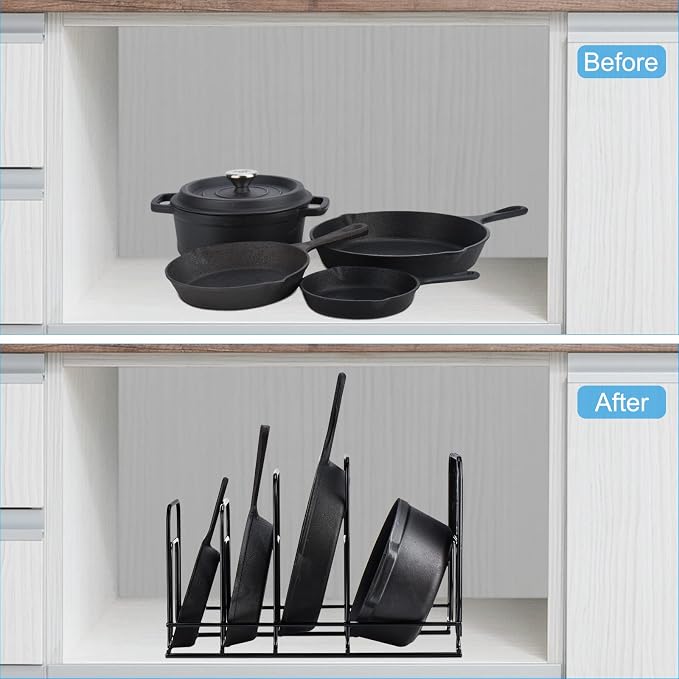 Toplife 7+ Pot Lids Organizer Rack + 5 Tier Heavy Duty Organizer Rack for Cast Iron Skillets, Griddles and Pots - Image 9