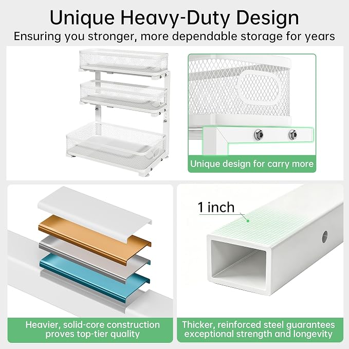 3-Tier Under Sink Organizer, Pull Out Cabinet Organizer for Kitchen & Bath | Height Adjustable, Heavy Duty Carbon Steel Holds 60 lbs, Rust-Proof Fits Kitchen Cabinet, Bathroom, Pantry & Laundry - Image 9