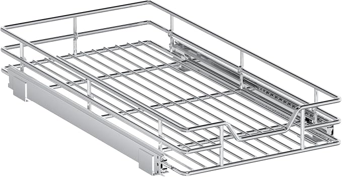 Pull Out Cabinet Organizer, 11.5" W x 21.5" D, Heavy Duty Chrome Slide Out Shelf for Narrow Base Cabinets, Sliding Wire Basket Drawer for Spices, Bottles, Snacks & Cleaning Supplies - Image 9