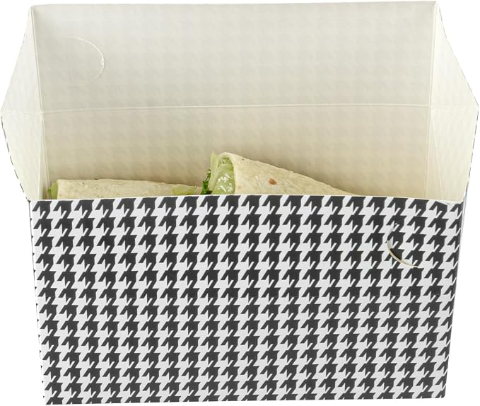 Restaurantware Takeout Container 400 Count 47 Ounces Paper Disposable Meal Box Food Carryout Box Greaseproof Black Houndstooth Design 7.01 x 4.49 x 2.76 Inches Secure Transport Black - Image 12
