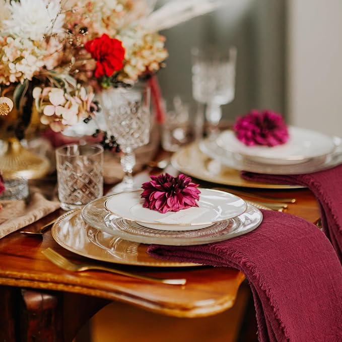 48 Pcs Cotton Linen Cloth Napkins with Fringe 16.5 x 16.5 Inch Square Rustic Dinner Linen Napkins Bulk for Wedding Party Banquet Dinner (Wine Red) - Image 7