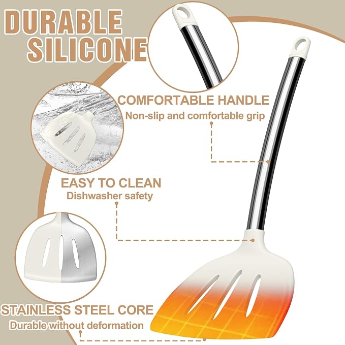 Kitchen Utensils Set-Umite Chef 34 Pcs Silicone Cooking Utensils Set for Nonstick Cookware-Silicone Spatulas Set, Stainless Steel Handle-White Kitchen Gadgets Tools, Pots and Pans Accessories - Image 6