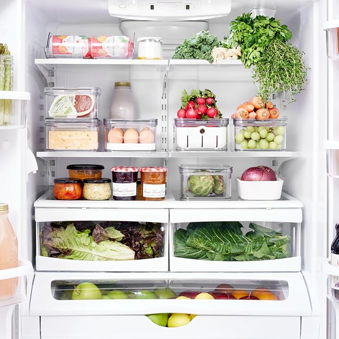 iDesign Crisp 7-Piece Recycled Plastic Refrigerator Organizer Bin Set with Lids, Clear/White - Image 7