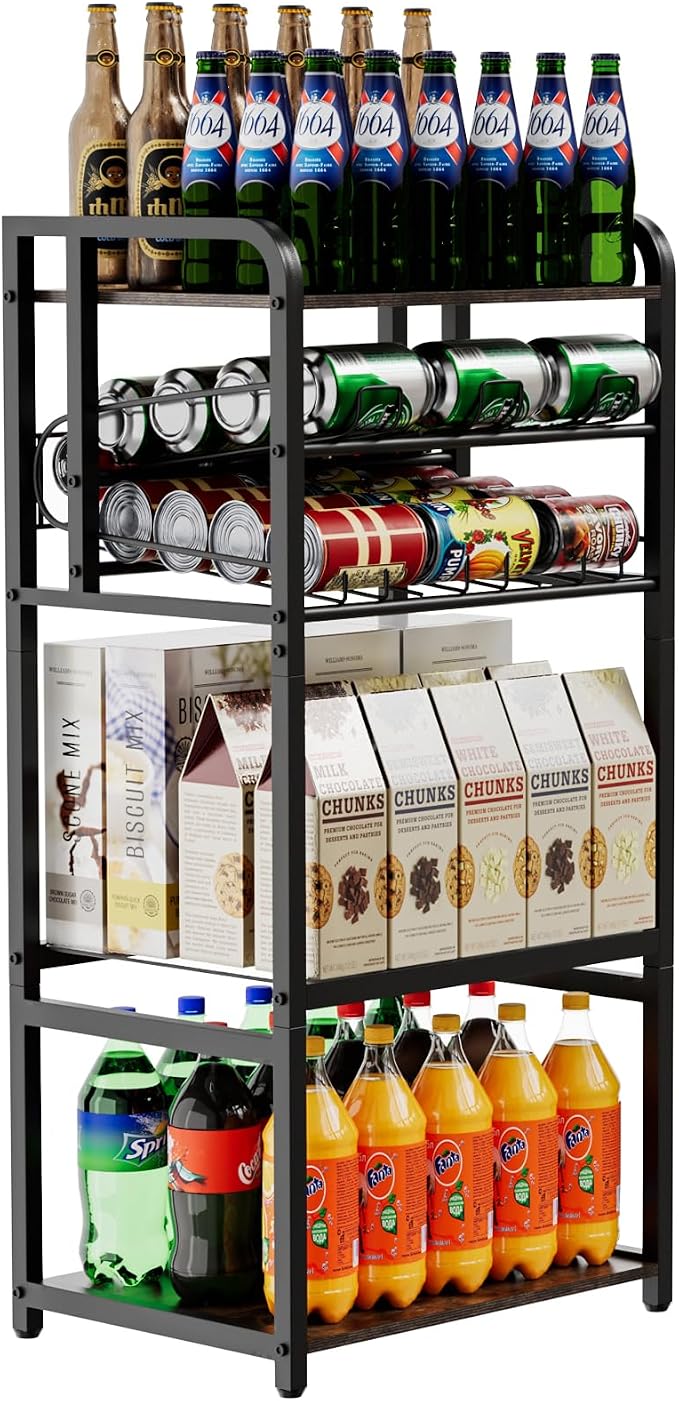 Soda Can Organizer for Pantry,5-Tier Drink Storage Shelf,Black | Kitchen Soda Can Organizer and Storage, Multifunctional Snack Organizer Rack, Standing Can Rack for Pantry/Kitchen - Image 8