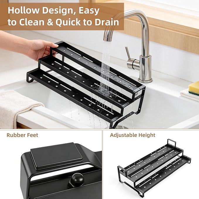 Expandable Spice Rack Organizer for Cabinet 3 Tier Spicy Shelf Black 2Pack | Adjustable Length 13"-21", Easy to See Labels, Sturdy Metal, Slip-Resistant Guardrails for Jars, Cabinet & Countertop Storage - Image 8