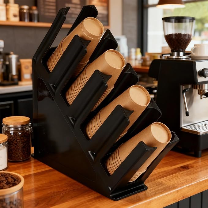 Black Commercial Cup and Lid Holder with Straw Organizer,Disposable Coffee Cup Condiment Dispenser for Countertop Org, Bar, Beverage Cup, Kitchen, Breakroom,15.2"x11.6"x4.52" (Slanted cup holder) - Image 7