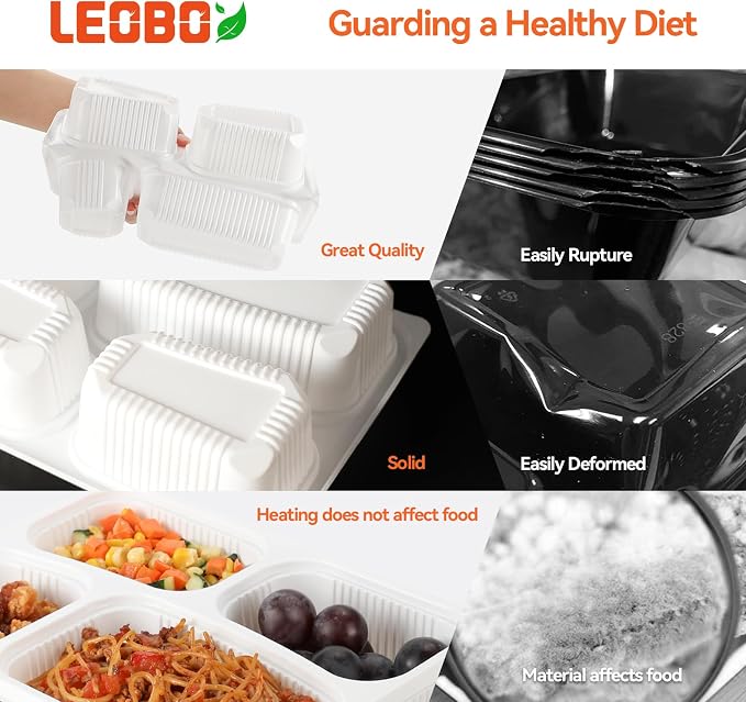 40 Pack 34oz 4-Compartment Bento Box - Shrink Wrapped No Pre-Wash | BPA Free Leak-Resistant Takeout Containers | Microwave Safe | Shatterproof Flexible PP To Go Box, Bulk Leftover Storage - Image 6