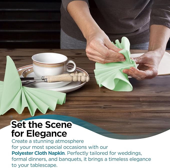 10 pcs Mint Green 17"x17" Polyester Cloth Napkins | Premium, soft, & durable square linen napkins, perfect for weddings, dining, restaurants, & parties. Washable. - Image 5