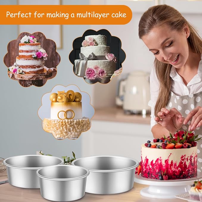 Mumufy 9 Pcs Aluminum Round Cake Pan Set 3-Tiered Non Stick Cake Durable, Even Heating, Rust-Resistant,for Home Party Wedding or Birthday Cakes Baking Supplies 6, 8, 10 inch - Image 7
