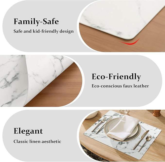 FROMHEART Faux Leather PU Placemats Set of 6 (Marble,11.8" x 17") | Waterproof,Heat/Oil Stain-Resistant Table Mat–Reversible,Non-Slip,Easy to Clean Place Mats for Kitchen,Dining,Indoor/Outdoor - Image 7