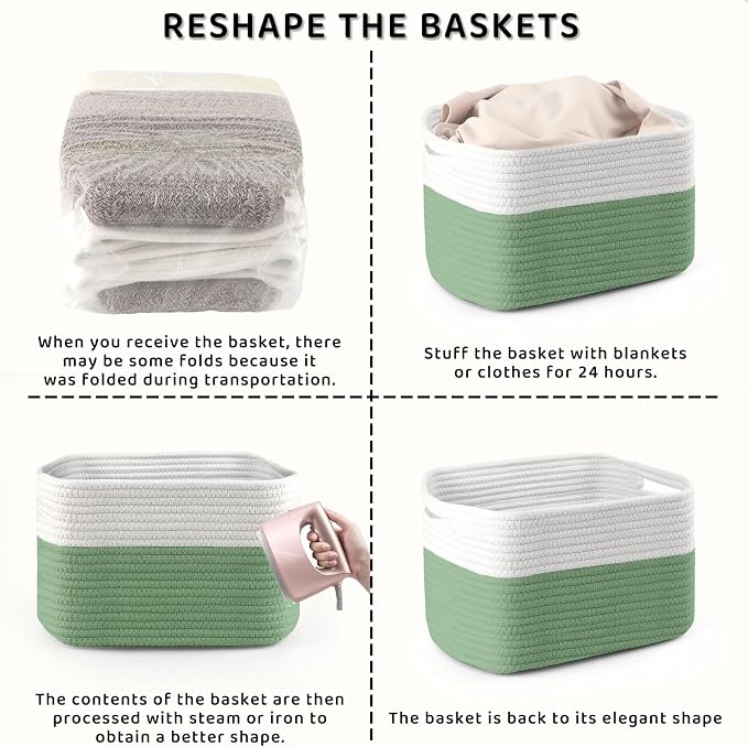 4 Pack Storage Baskets for Organizing, 11''Lx9''Wx8''H Woven Baskets for Storage Toys, Towels, Books, and Clothes, Cotton Rope Basket for Shelves with Handle - Image 7