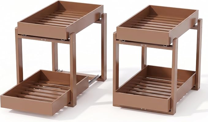 MHXW SXPN Bamboo Under Sink Organizer, 2 Pack Pull Out Cabinet Organizer | 2 Tier Vertical Smooth Slide Out Undersink Storage Shelf | Multi-Purpose Organizer Shelves for Kitchen Bathroom Medicine - Image 9