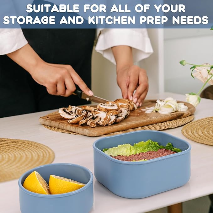 8PCS Silicone Food Storage Containers with Lids,10oz to 51oz,Reusable Leakproof Nesting & Stackable Bento Lunch Box,Microwave Freezer Dishwasher Oven Safe Meal Prep Containers,BPA Free, Slate Blue - Image 8