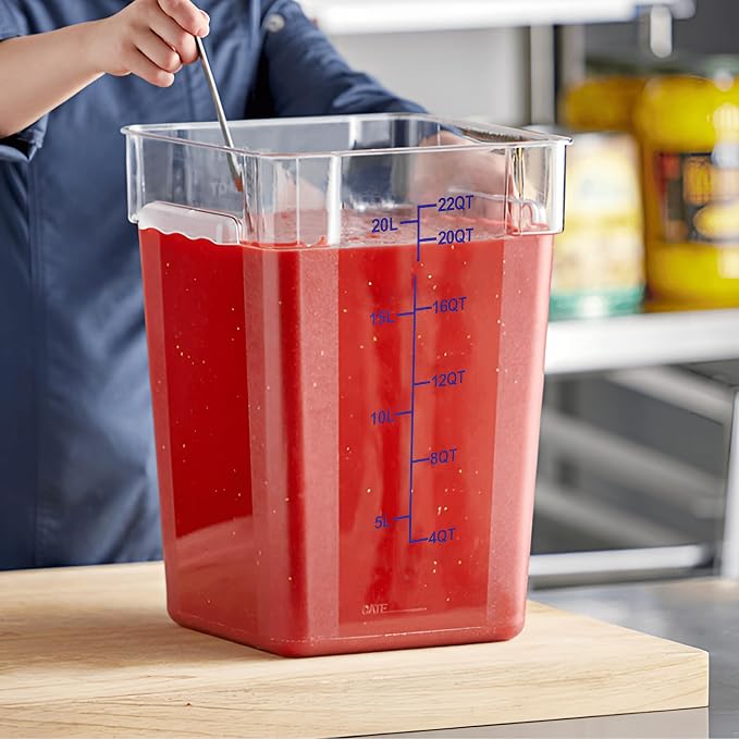 4 Pack 22QT Square Food Storage Containers with Lids | Clear NSF polycarbonate containers with scale, label and measuring cup, stackable for prep, storage, freezer. Dishwasher safe - Image 9