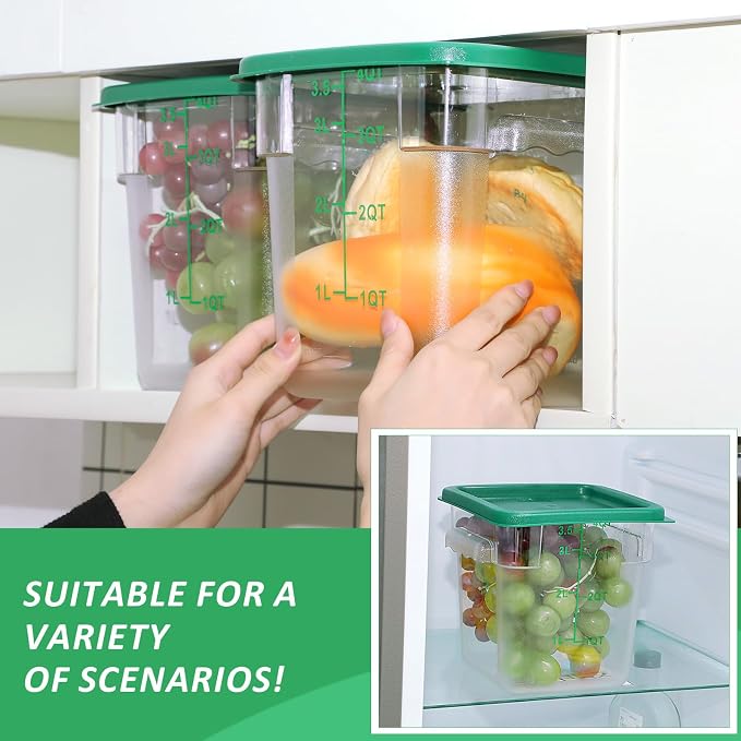Yungyan 12 Pcs 4 Qt Commercial Food Storage Containers with Lids Restaurant Square Airtight Food Storage Containers Clear Cereal Containers for Kitchen Freezer Dishwasher Pantry(Green Lid) - Image 7
